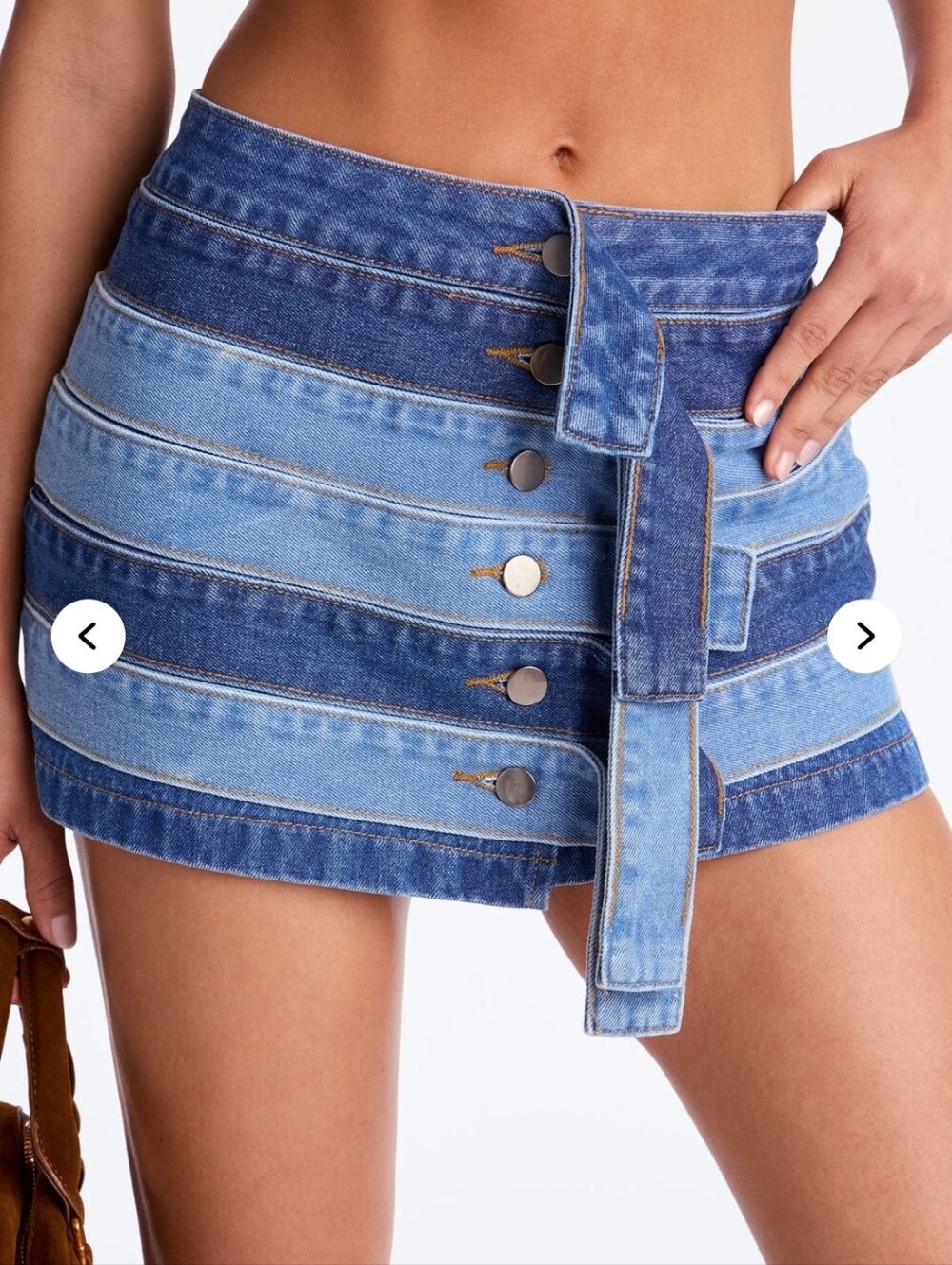 Striped Denim Mini Skirt - Blue Sz M